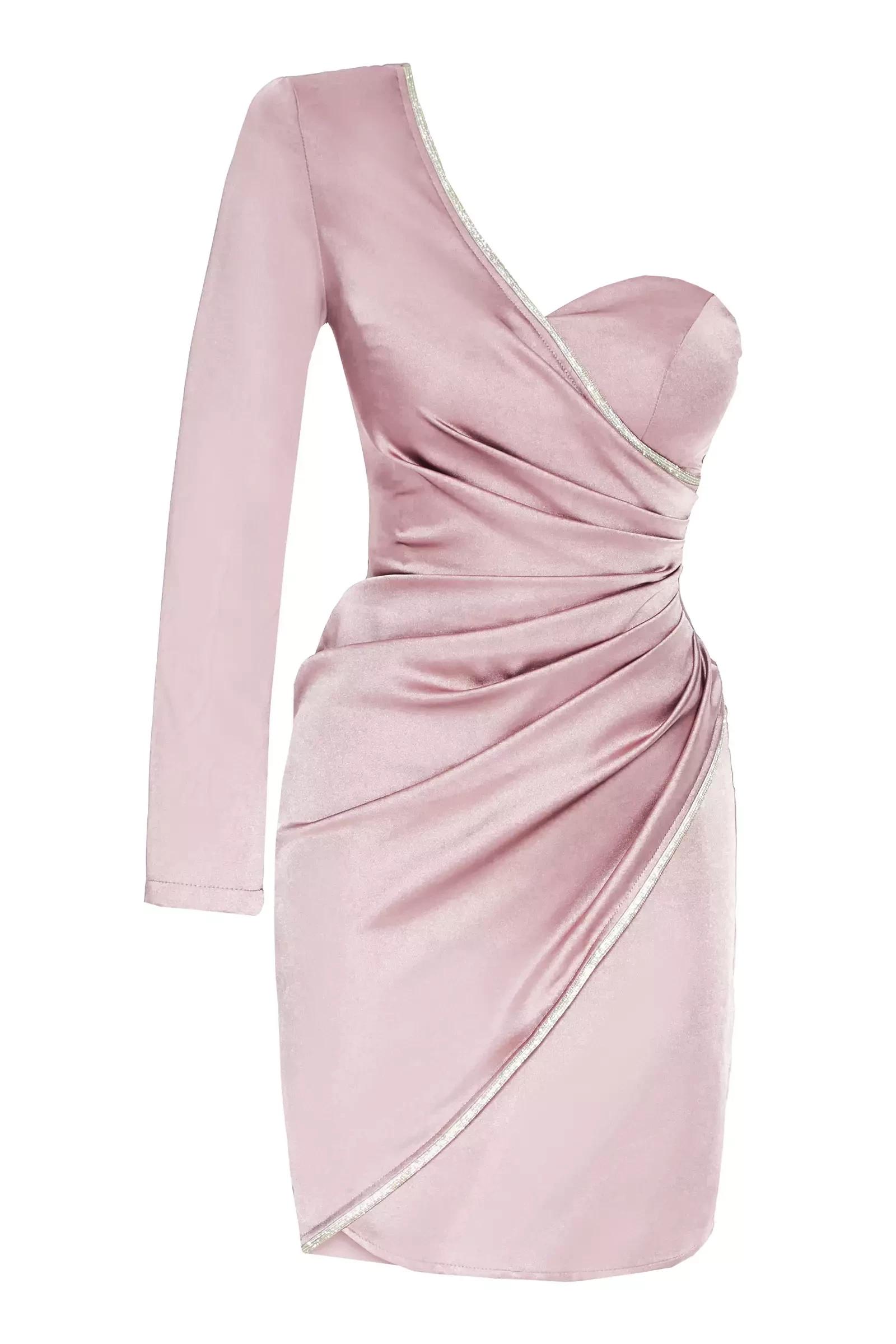 Blush satin one arm mini dress