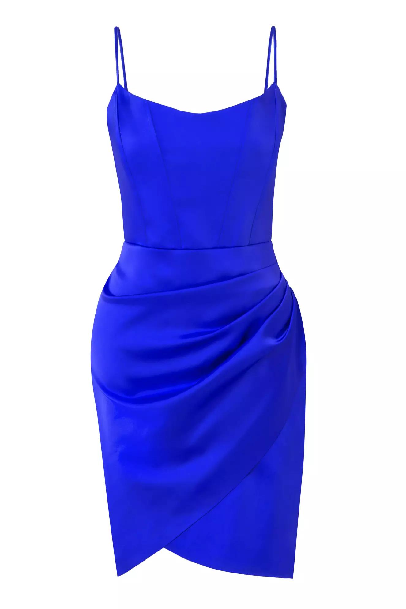 Blue satin sleeveless mini dress