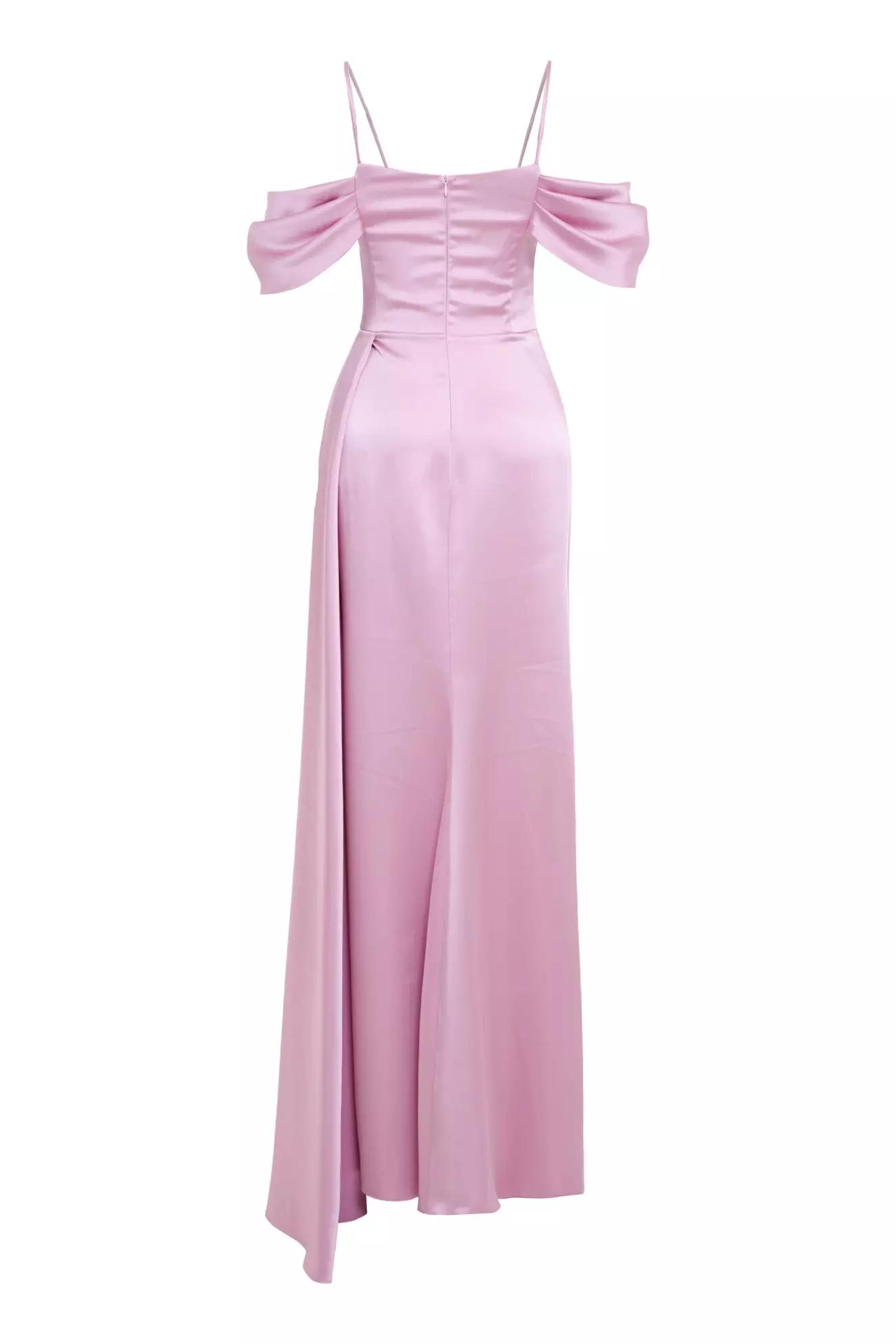 Pink satin sleeveless long dress