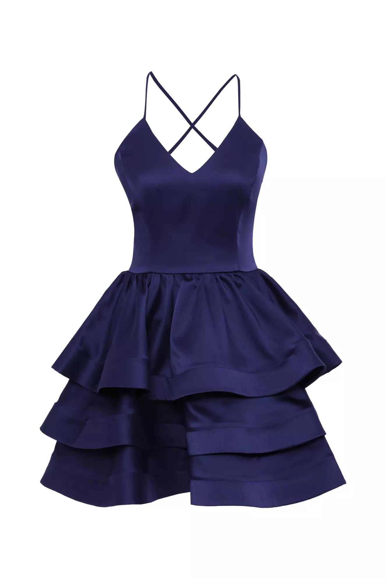 Navy blue satin sleeveless mini dress