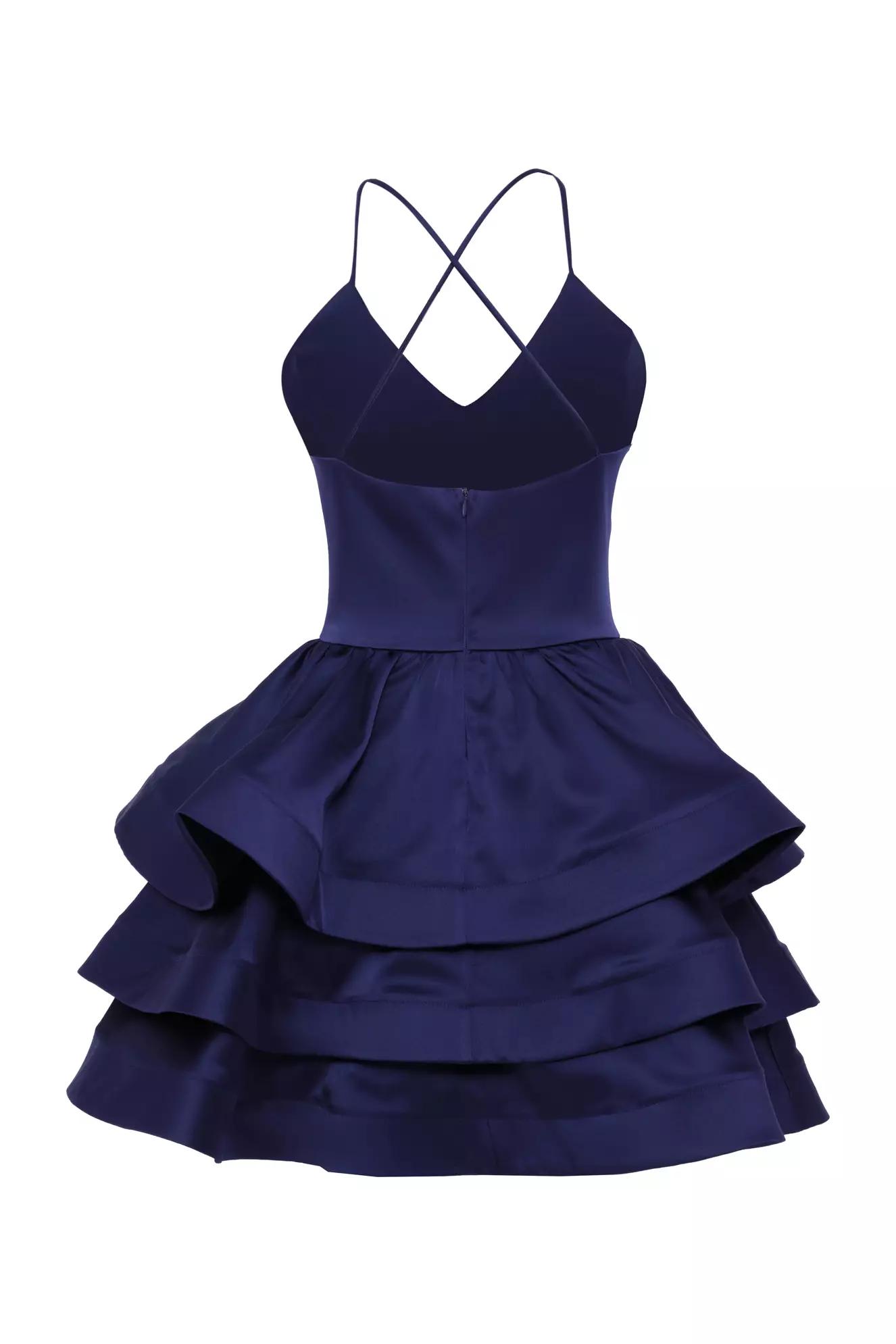 Navy blue satin sleeveless mini dress