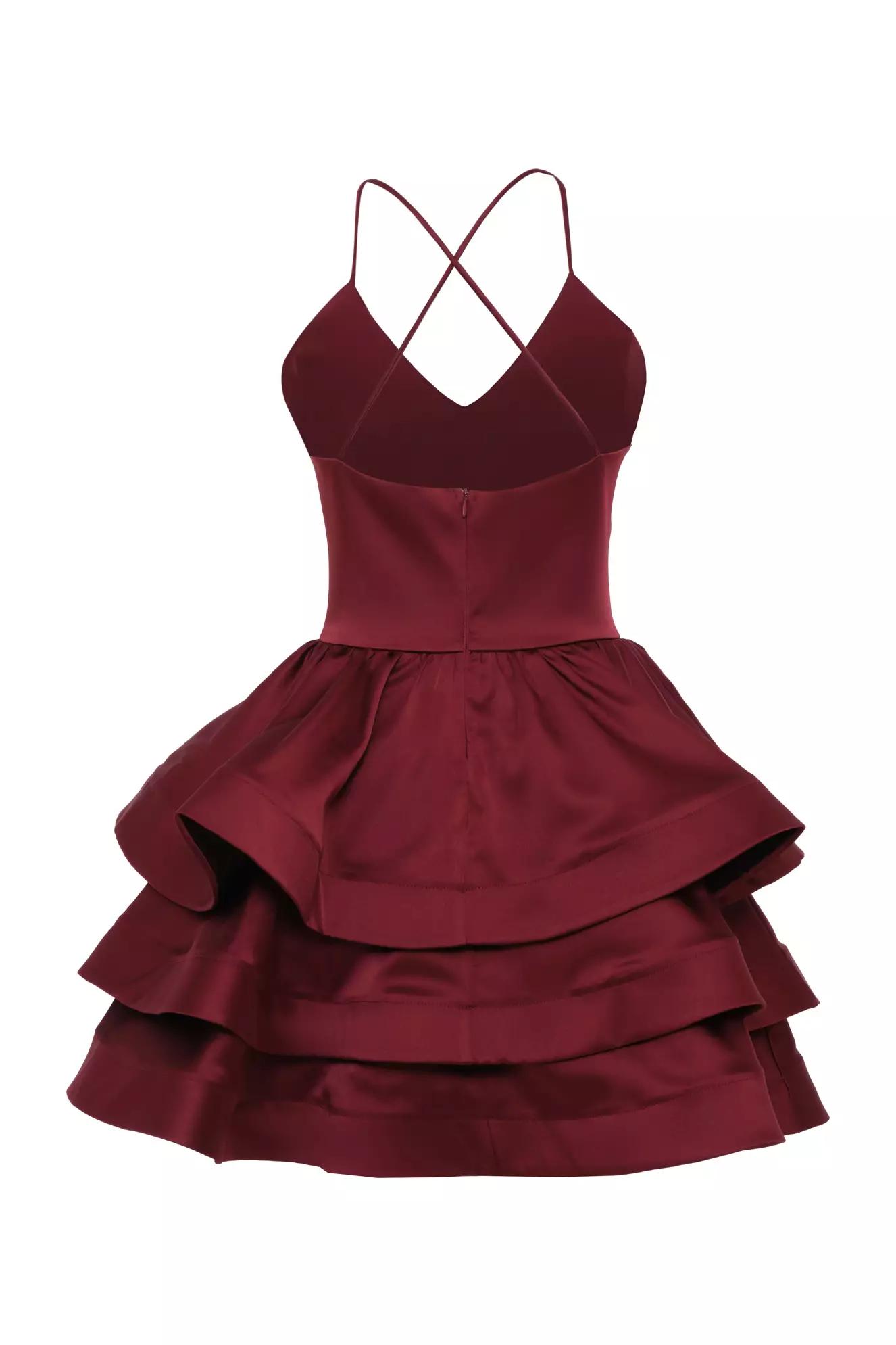 Maroon satin sleeveless mini dress