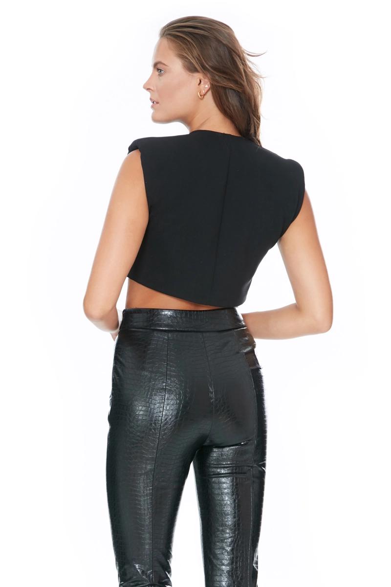 Black crepe sleeveless crop top