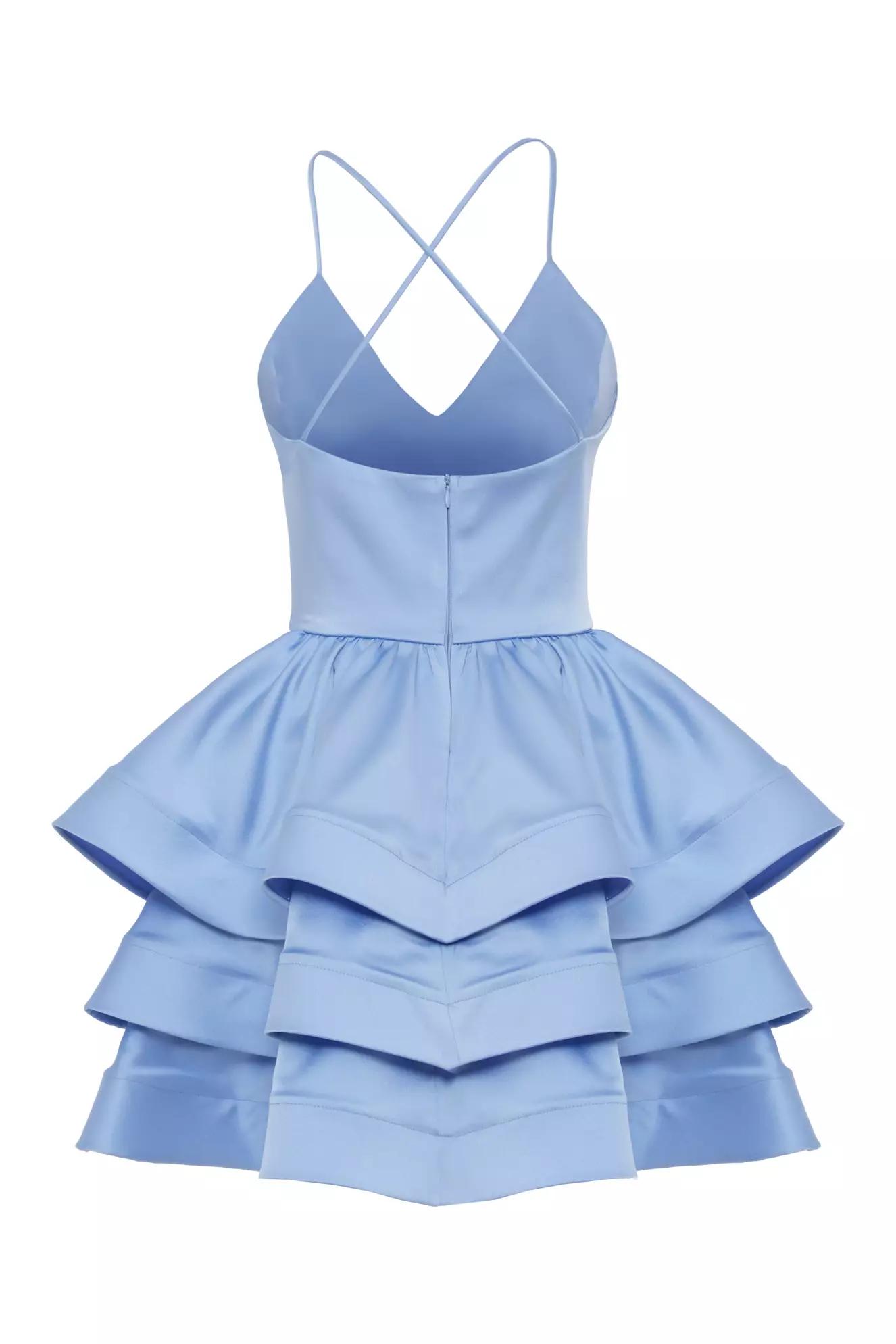 Blue satin sleeveless mini dress