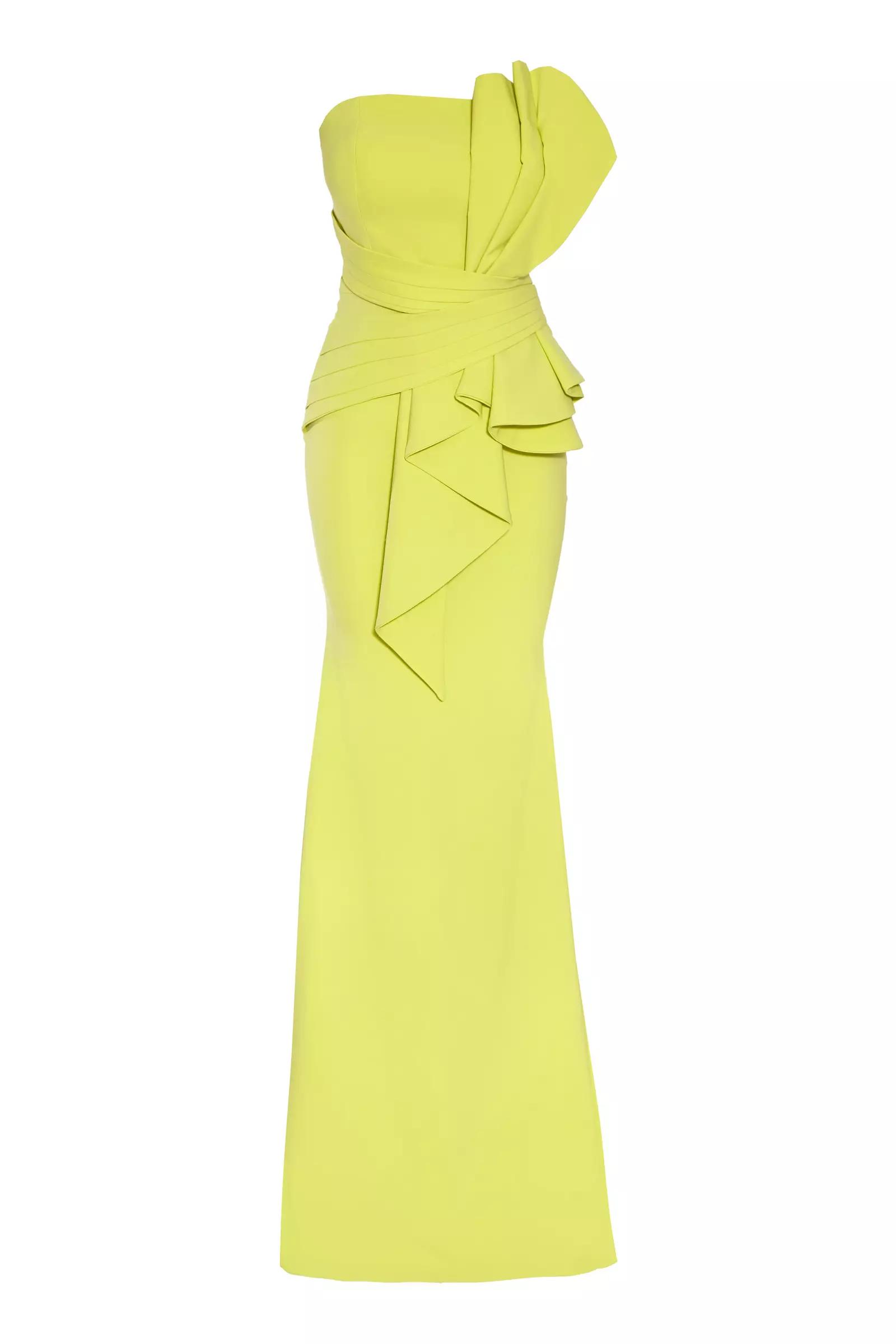 Peanut Green Crepe Strapless Maxi Dress