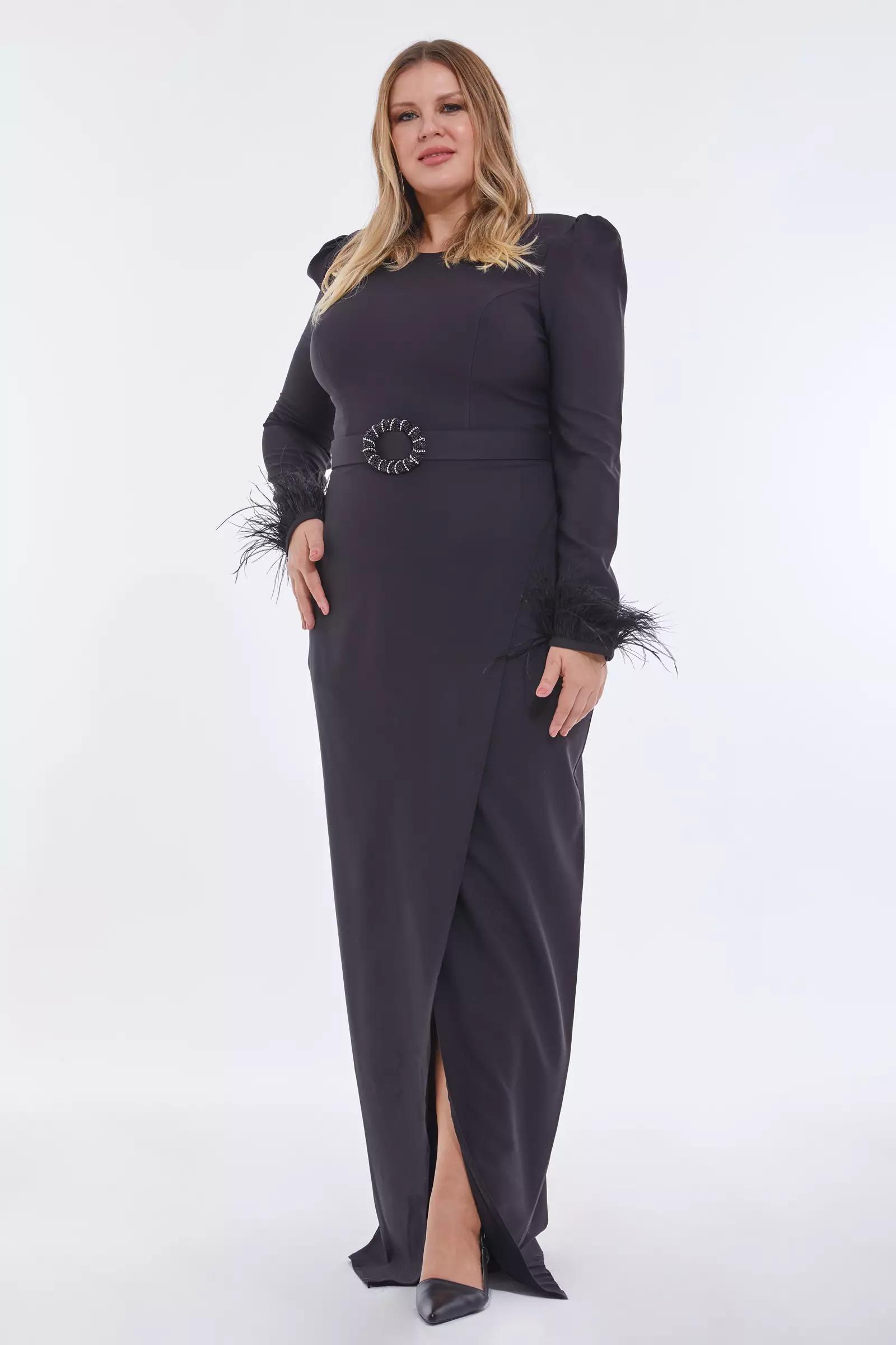 Black plus size crepe long sleeve maxi dress