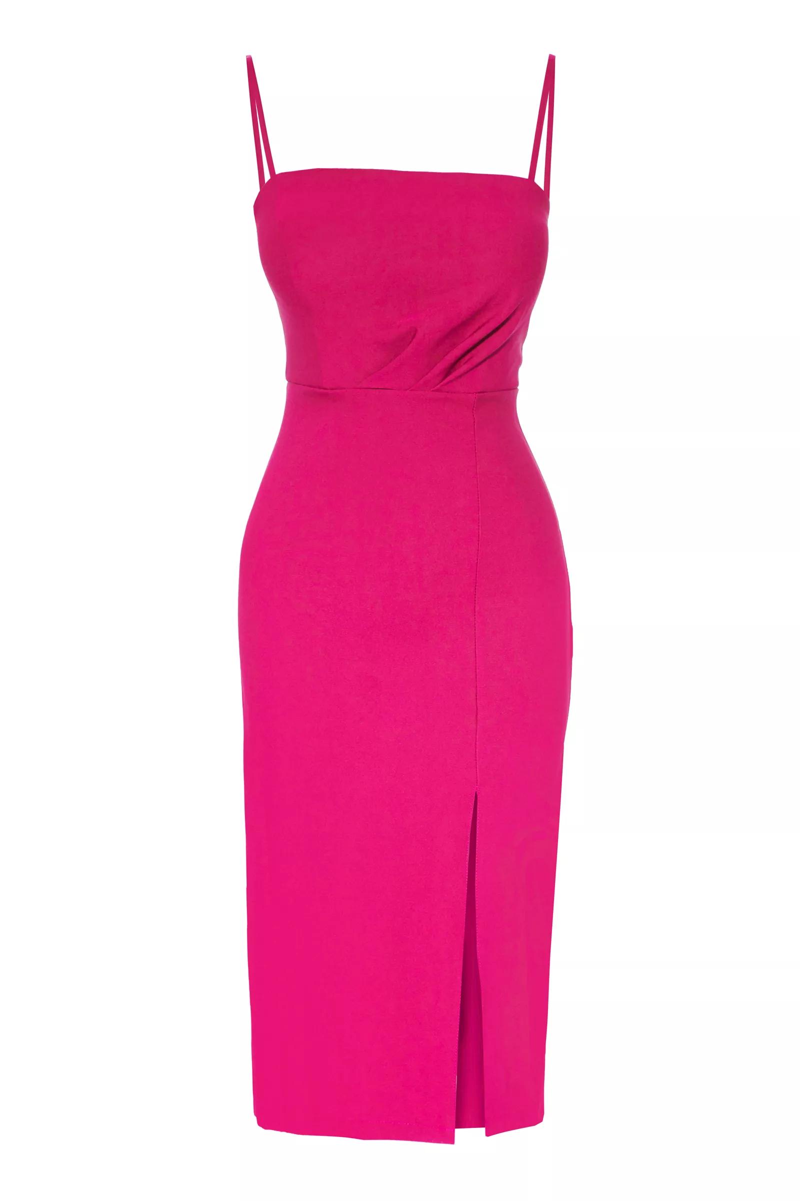 Fuchsia crepe sleeveless midi dress