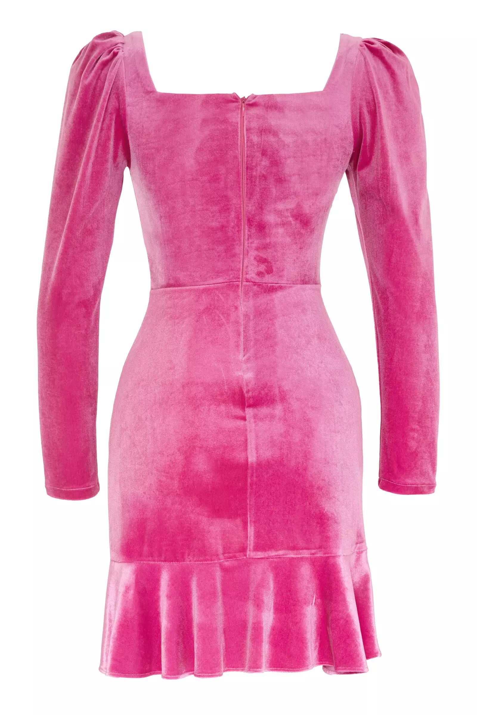 Pink Velvet Long Sleeve Mini Dress