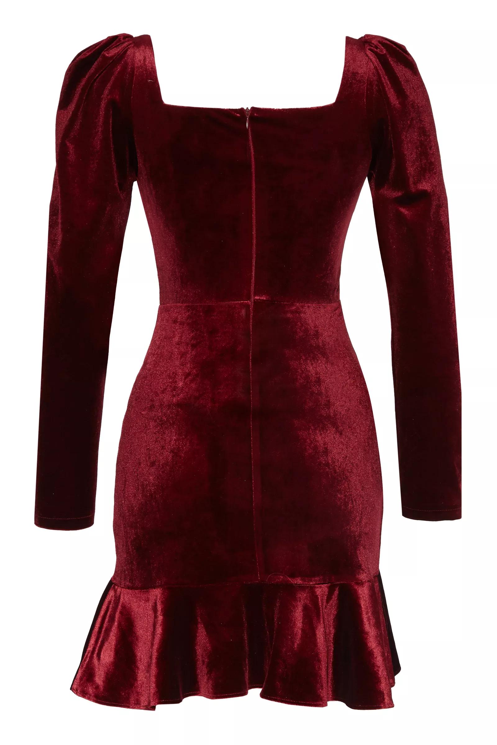 Maroon Velvet Long Sleeve Mini Dress