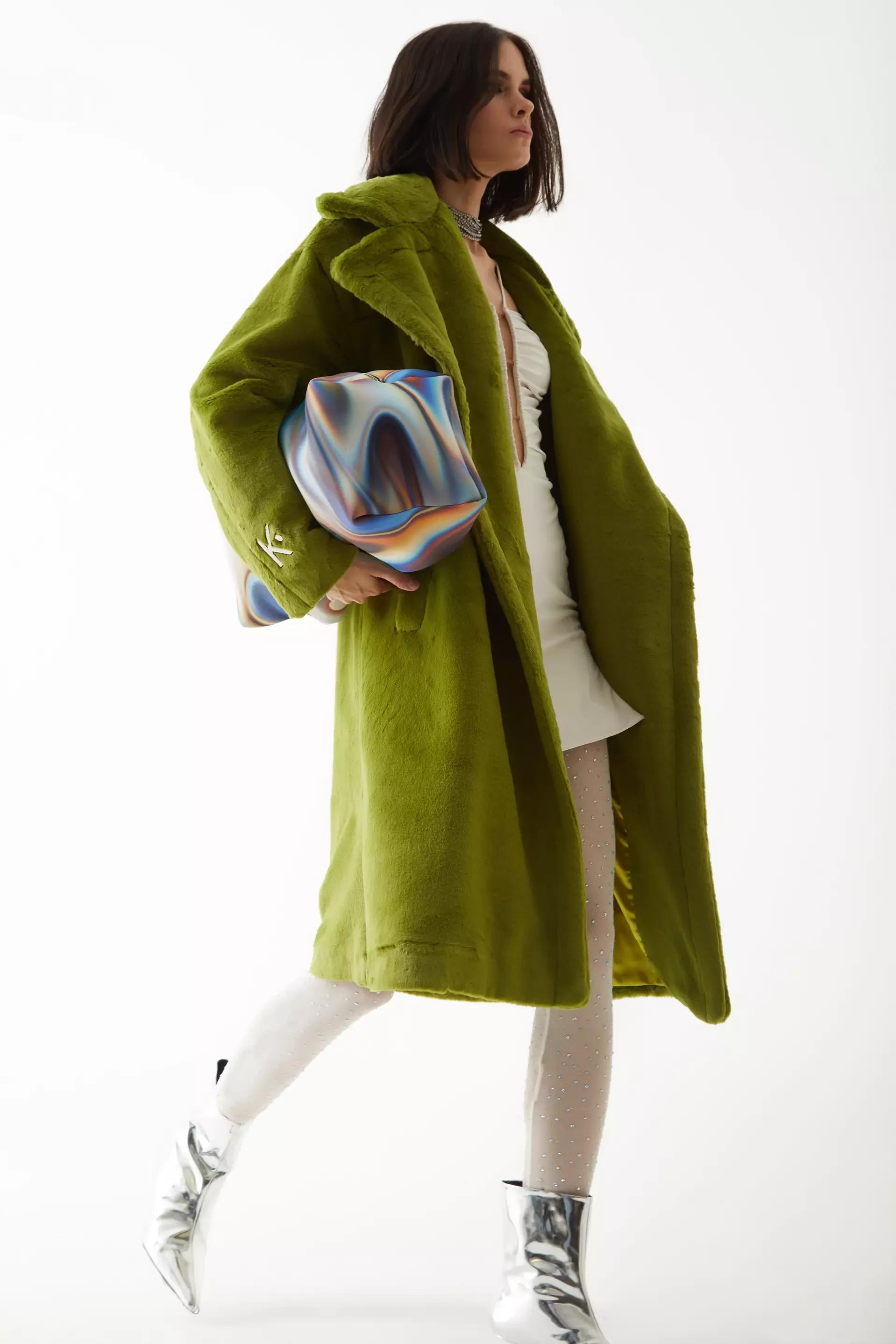 Green bunny long sleeve maxi coat