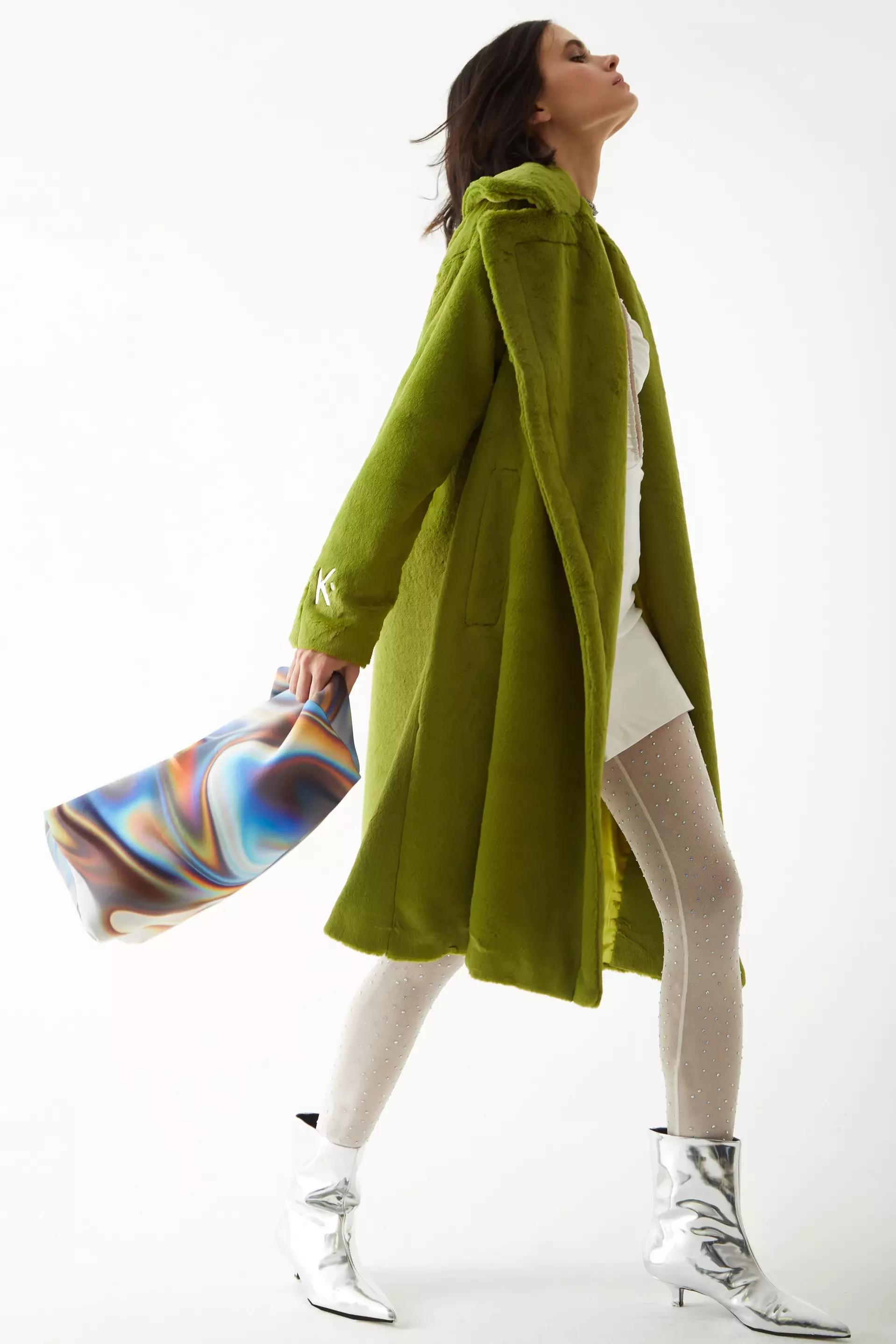 Green bunny long sleeve maxi coat