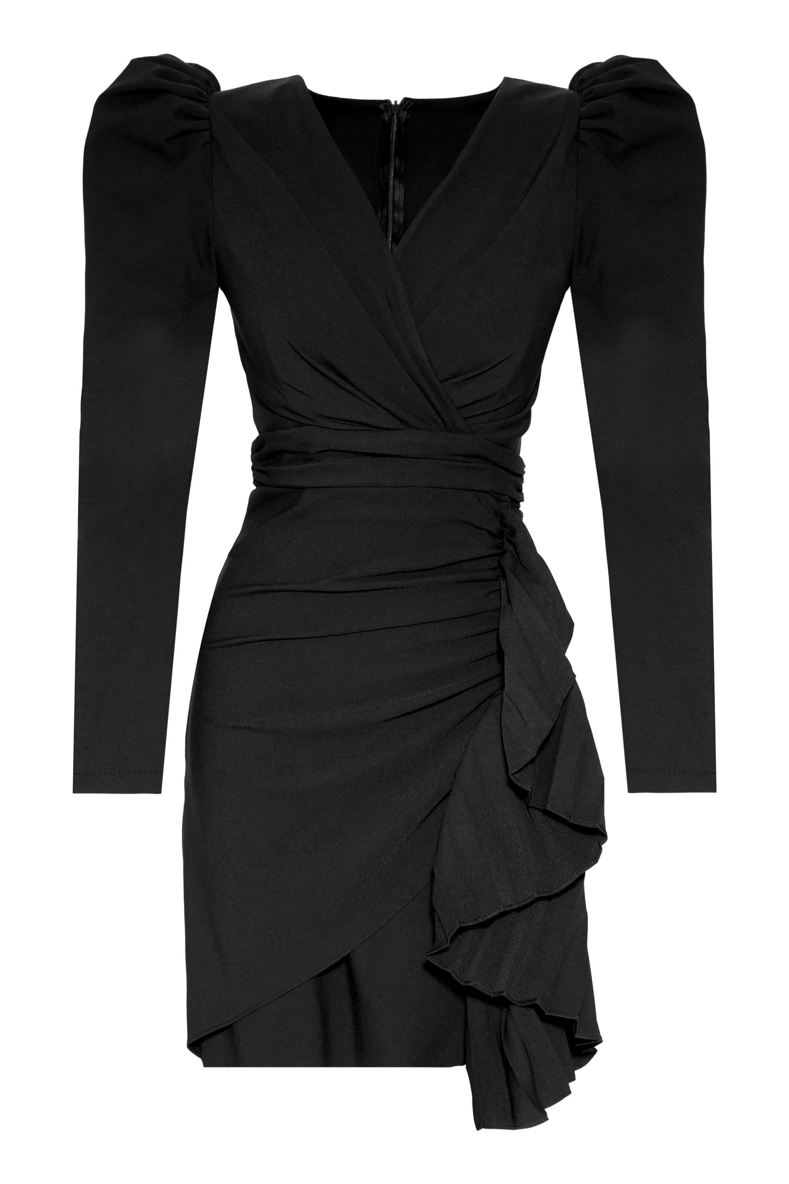 Black crepe long sleeve mini dress