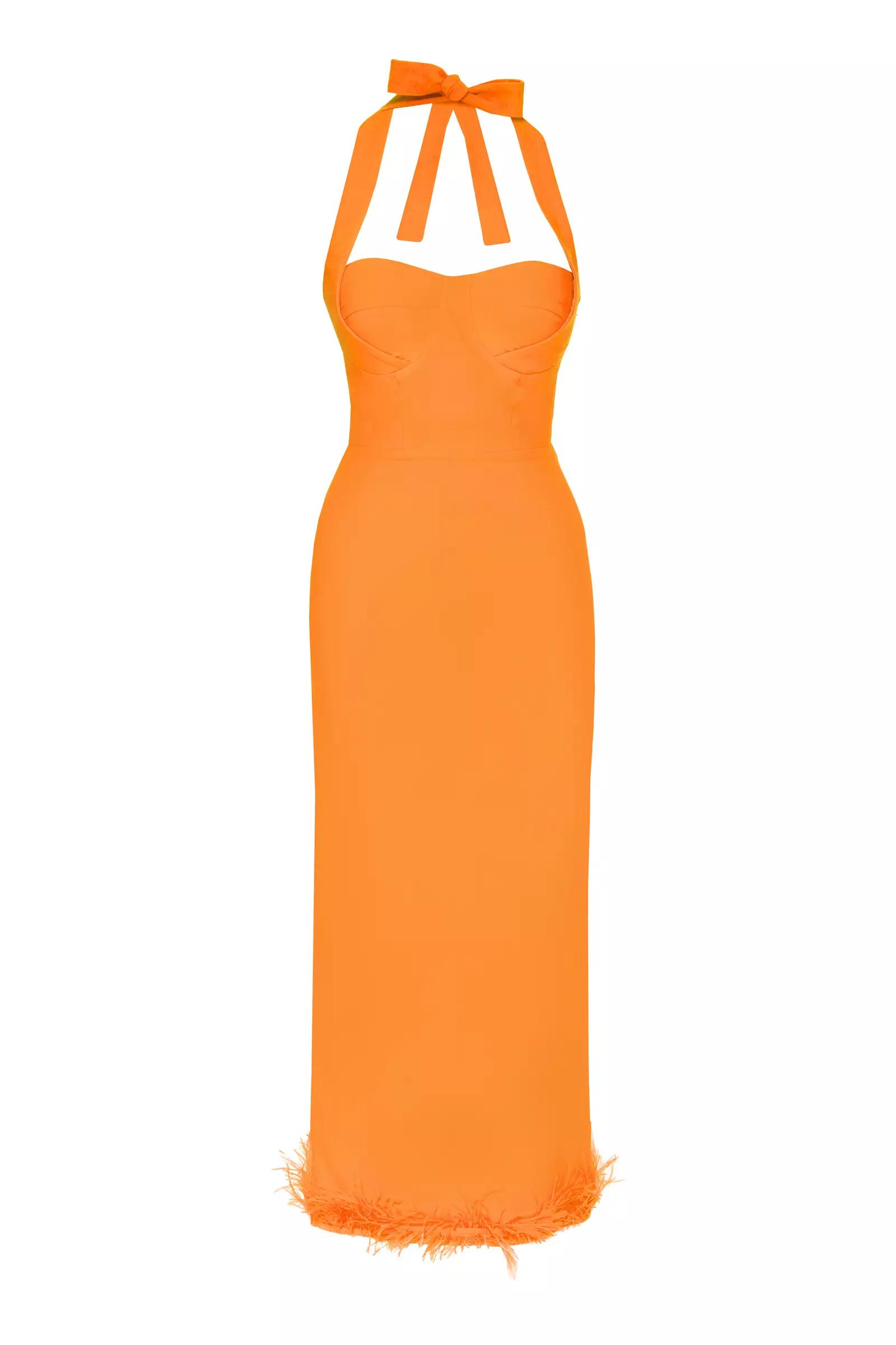 Orange crepe sleeveless midi dress