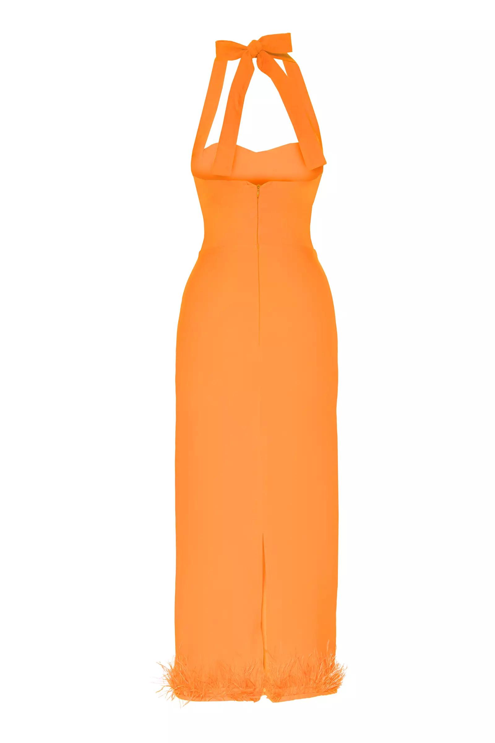 Orange crepe sleeveless midi dress