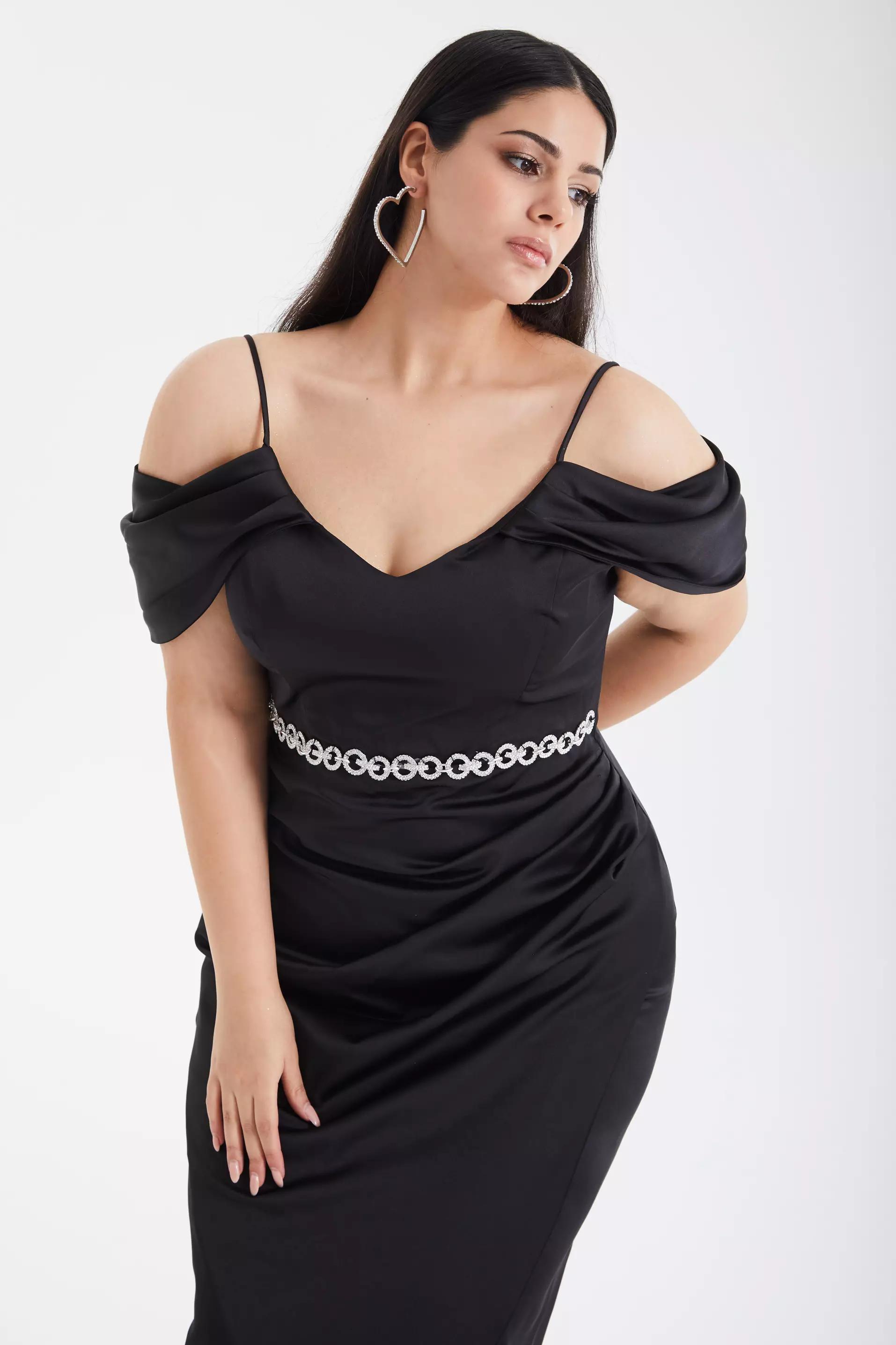 Black plus size satin sleeveless maxi dress