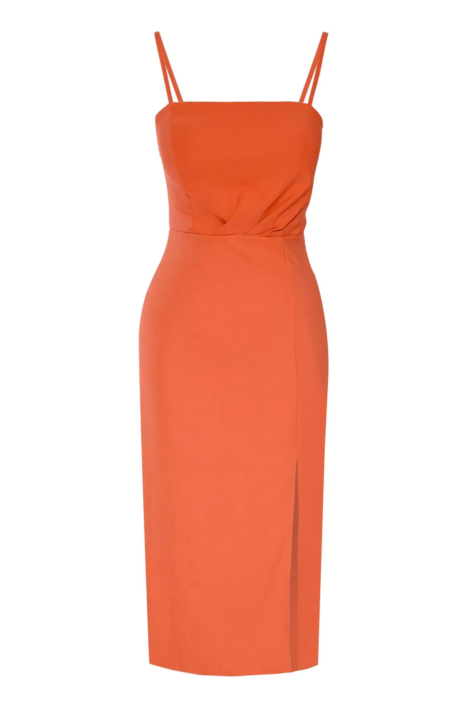 Orange crepe sleeveless midi dress