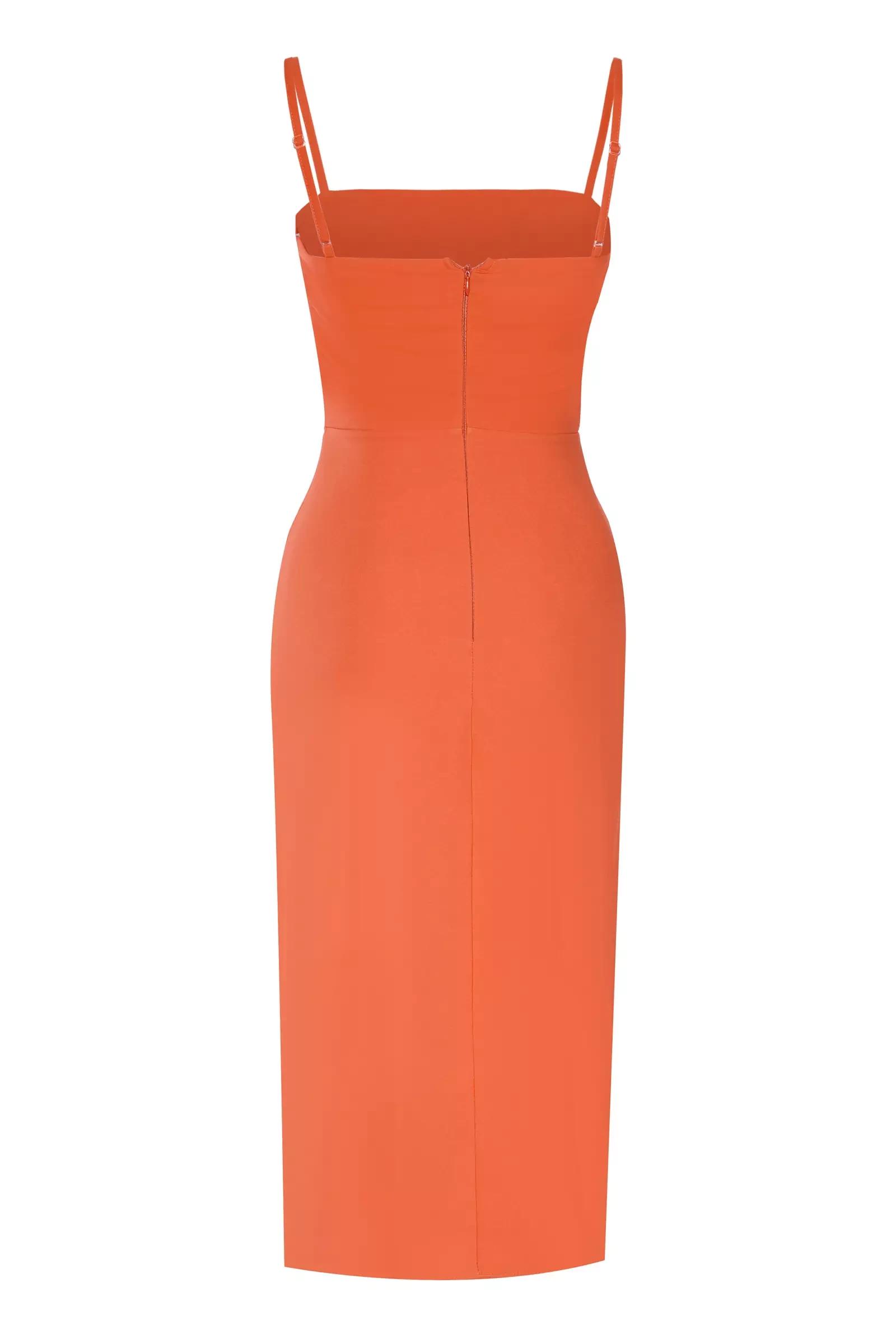 Orange crepe sleeveless midi dress