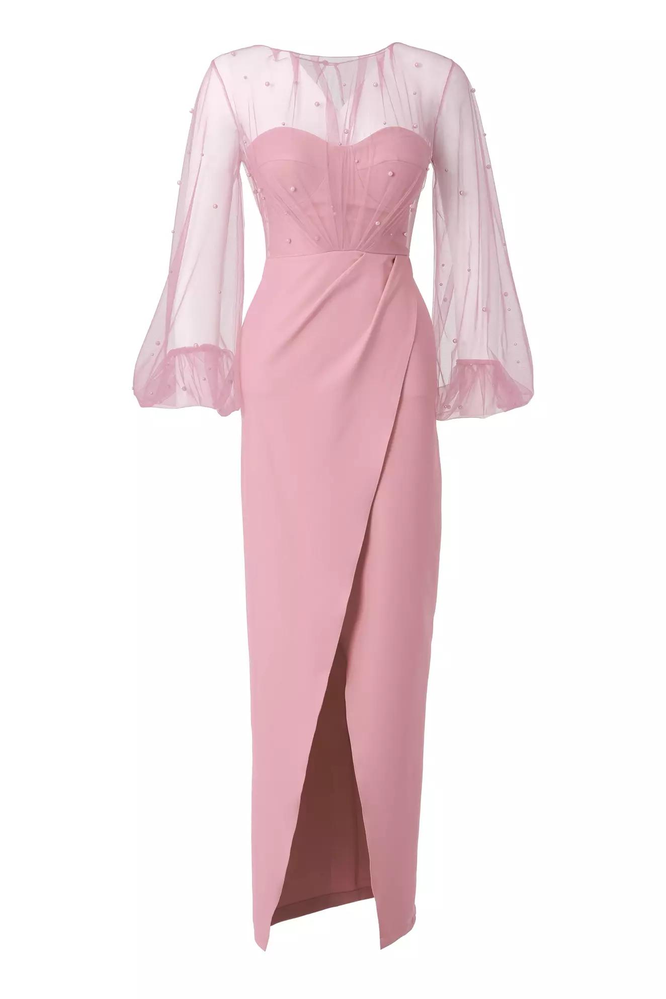 Blush crepe long sleeve maxi dress