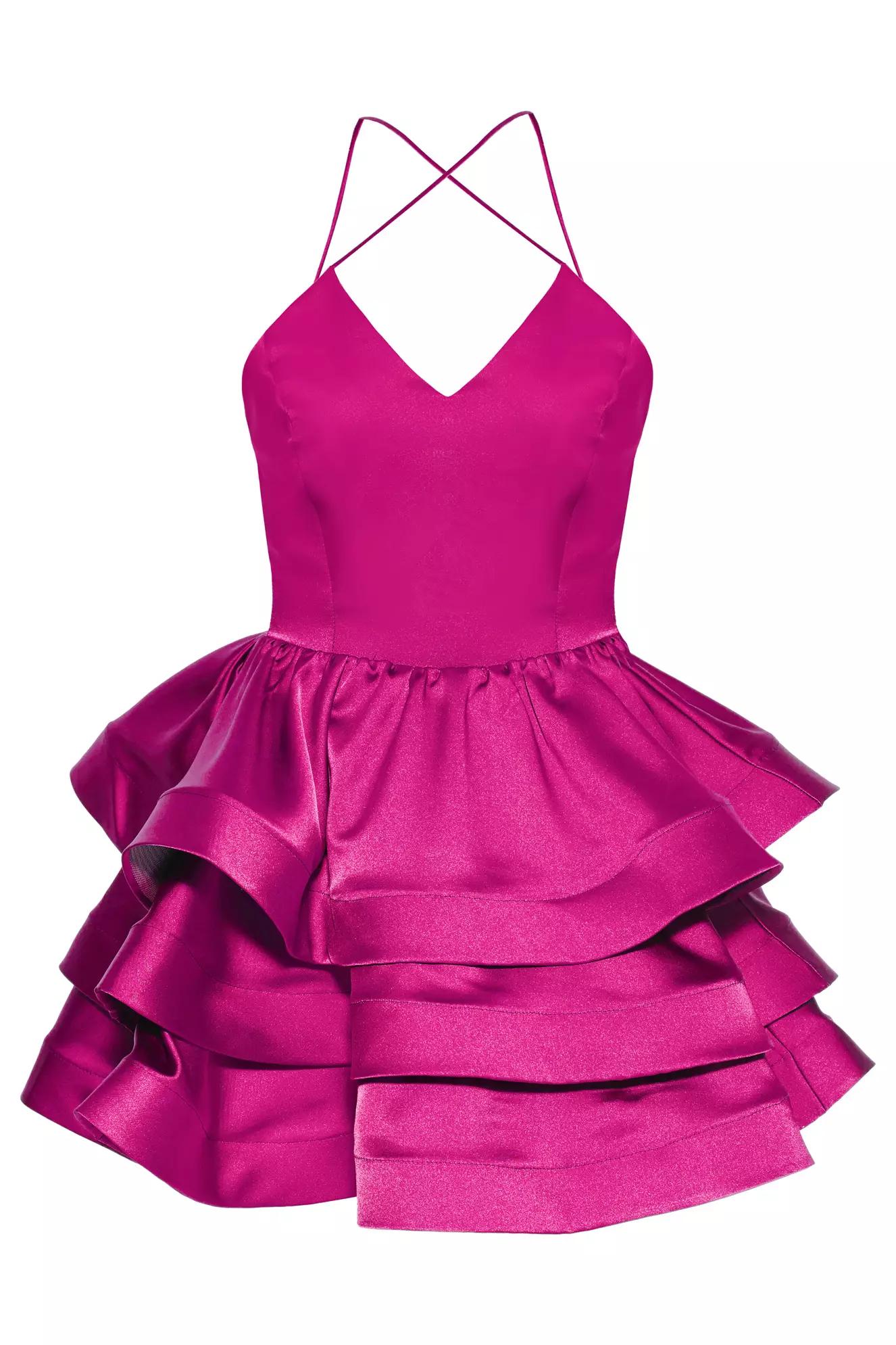 Fuchsia plus size satin sleeveless mini dress