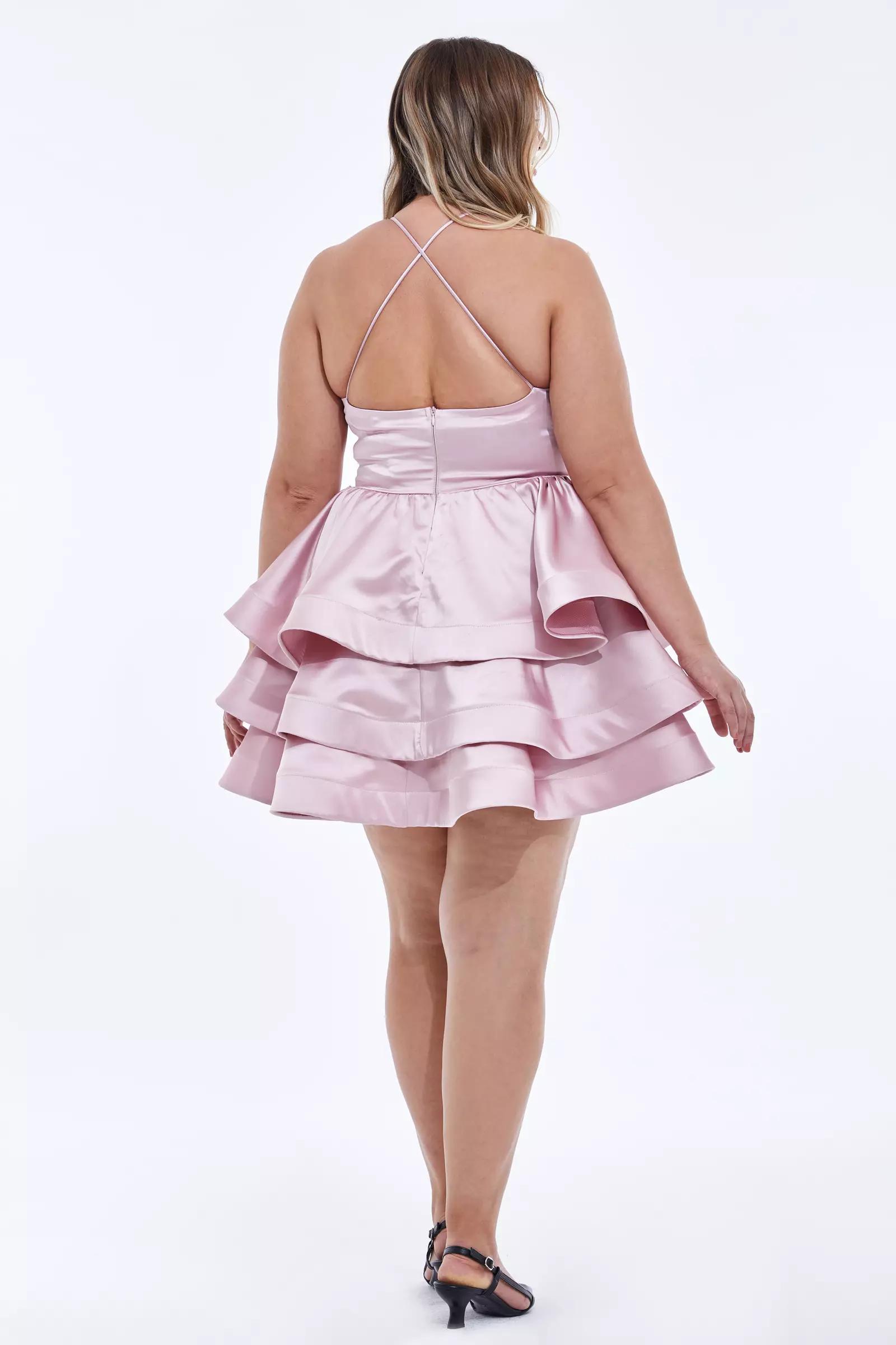 Blush plus size satin sleeveless mini dress