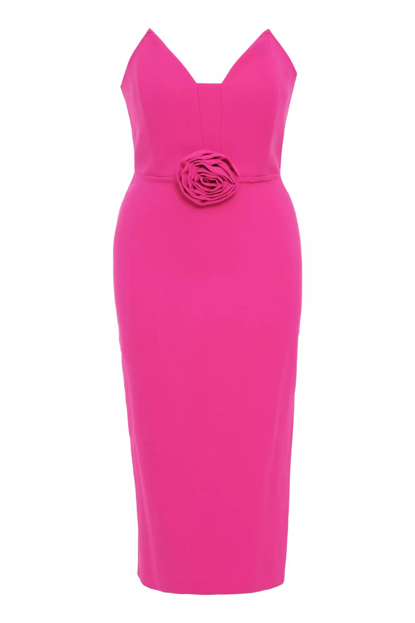 Fuchsia plus size crepe sleeveless midi dress