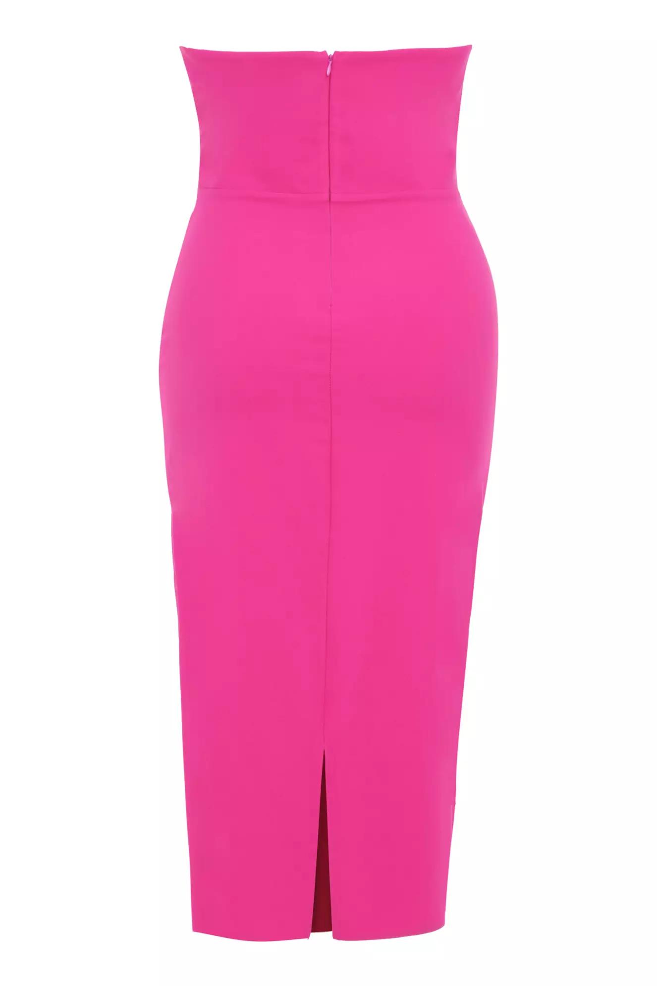 Fuchsia plus size crepe sleeveless midi dress