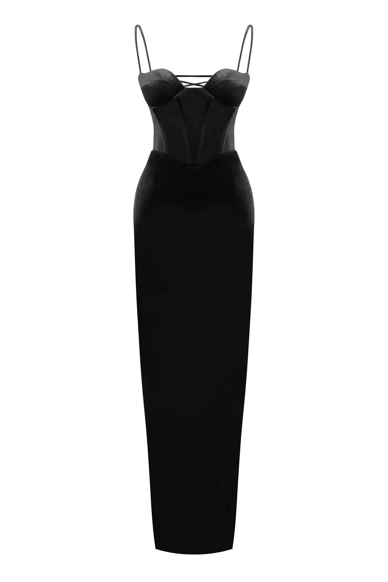 Black velvet sleeveless long dress