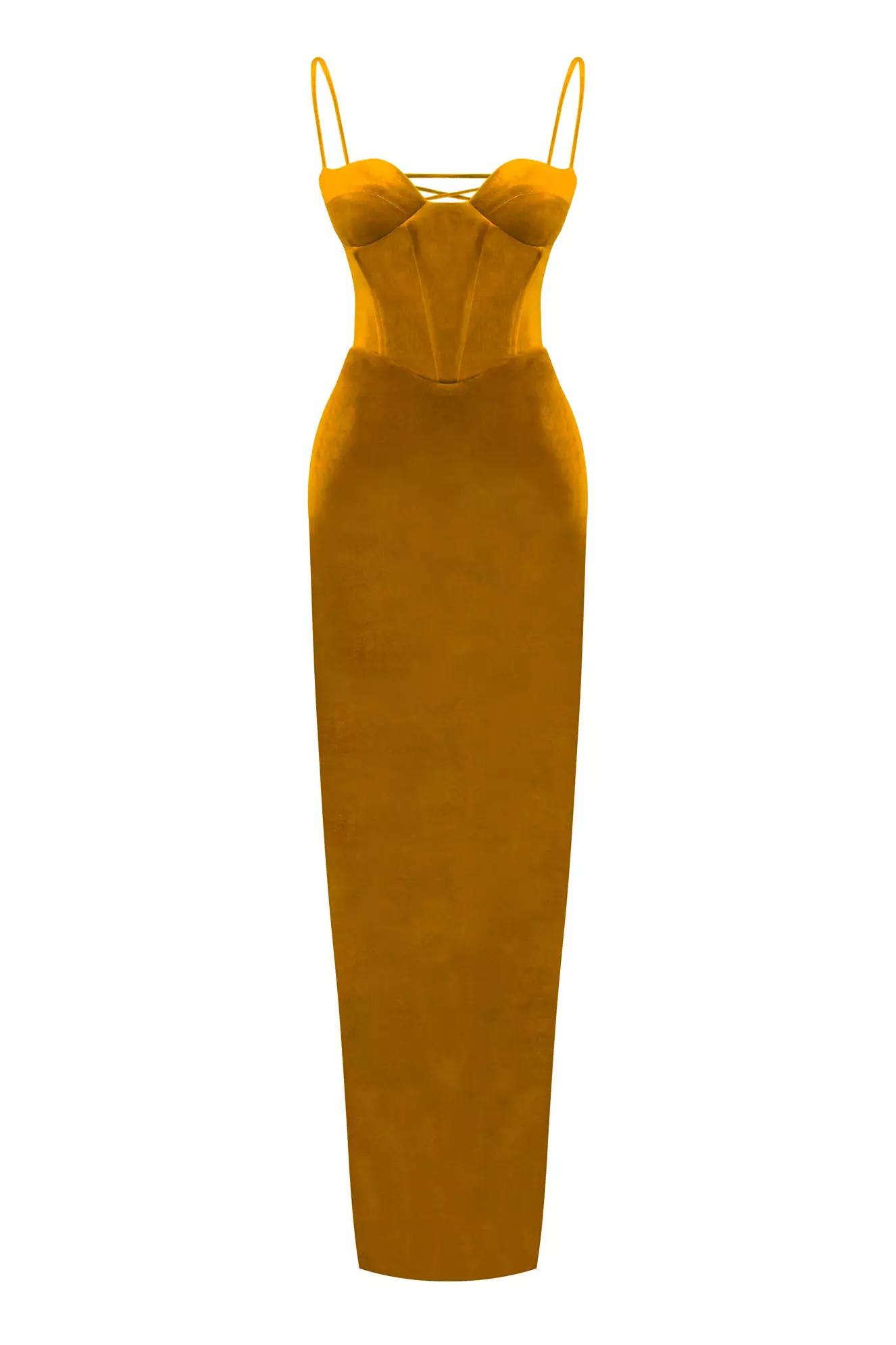 Saffron velvet sleeveless long dress