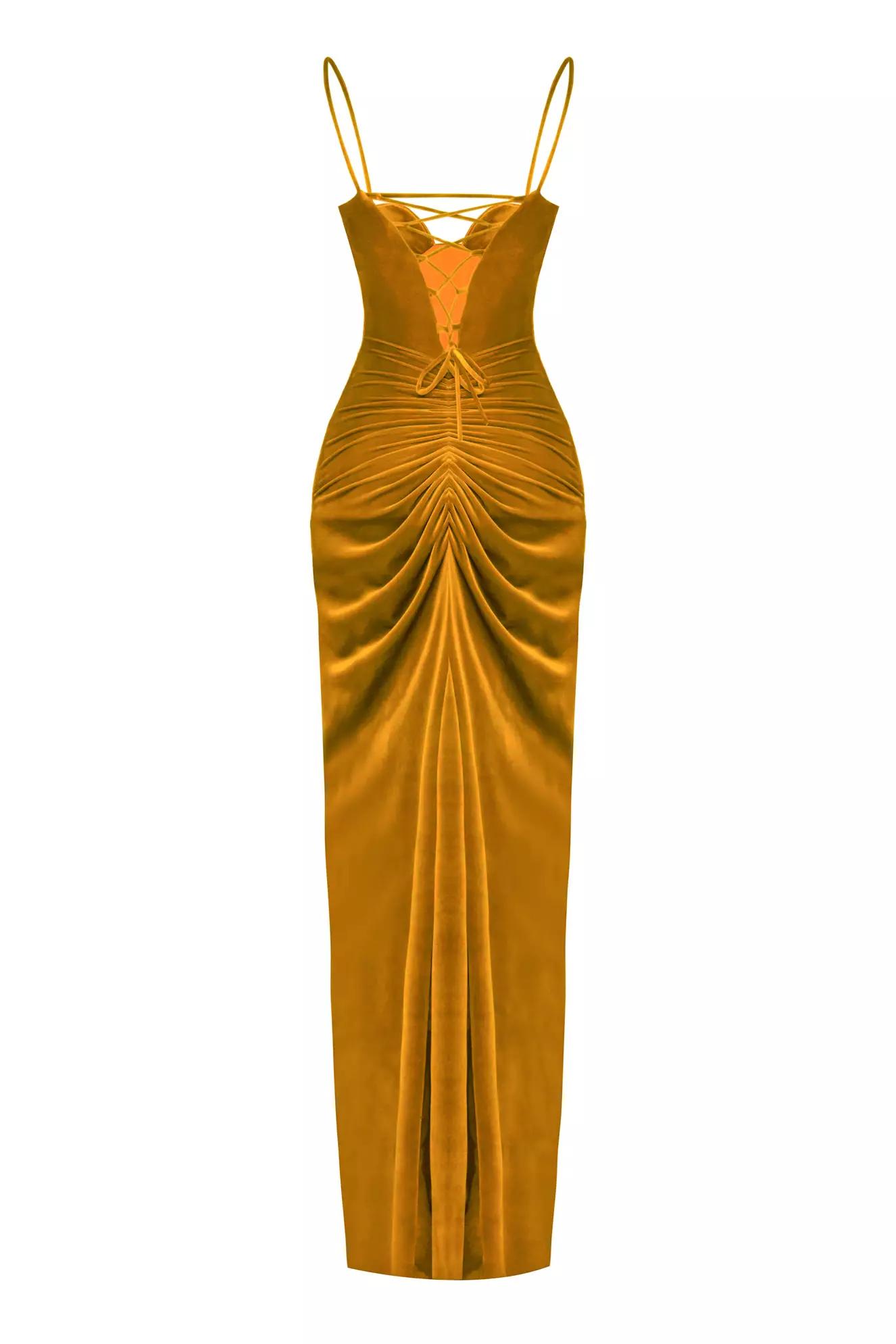 Saffron velvet sleeveless long dress