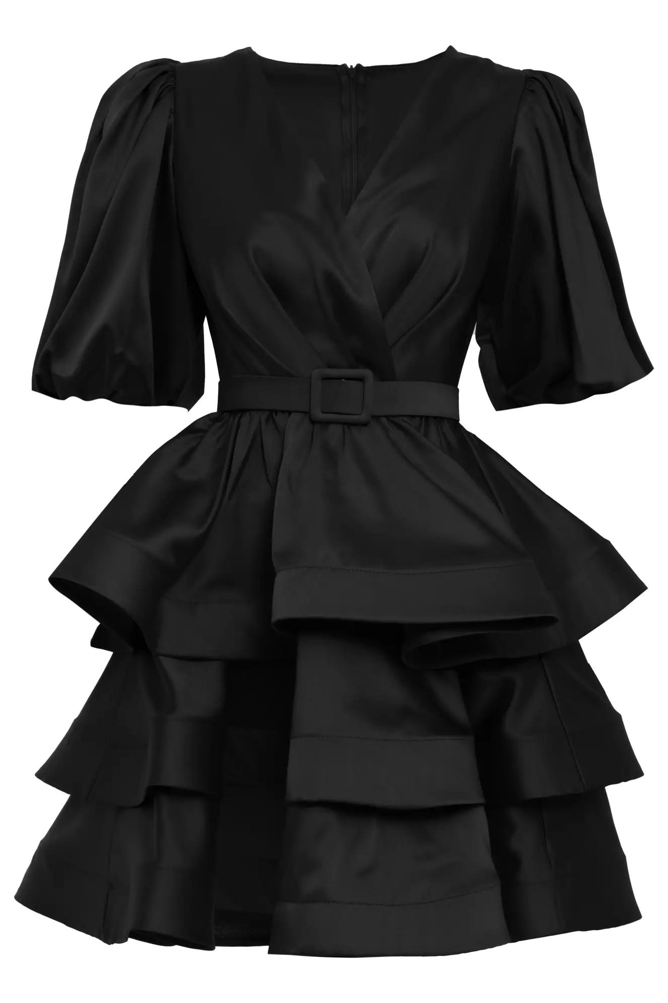 Black satin kapri kol mini dress