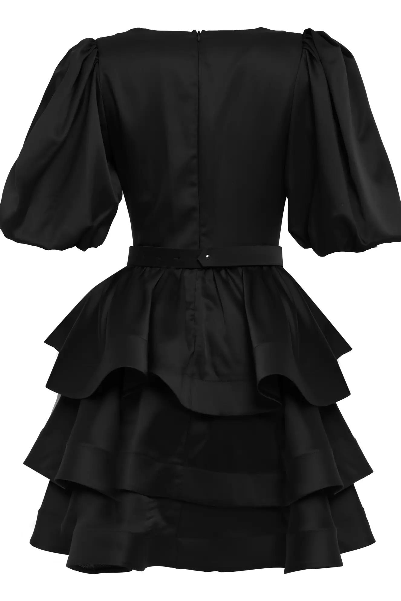 Black satin kapri kol mini dress