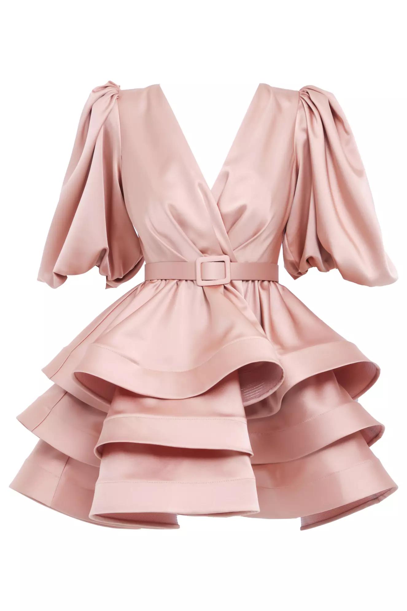 Blush satin kapri kol mini dress