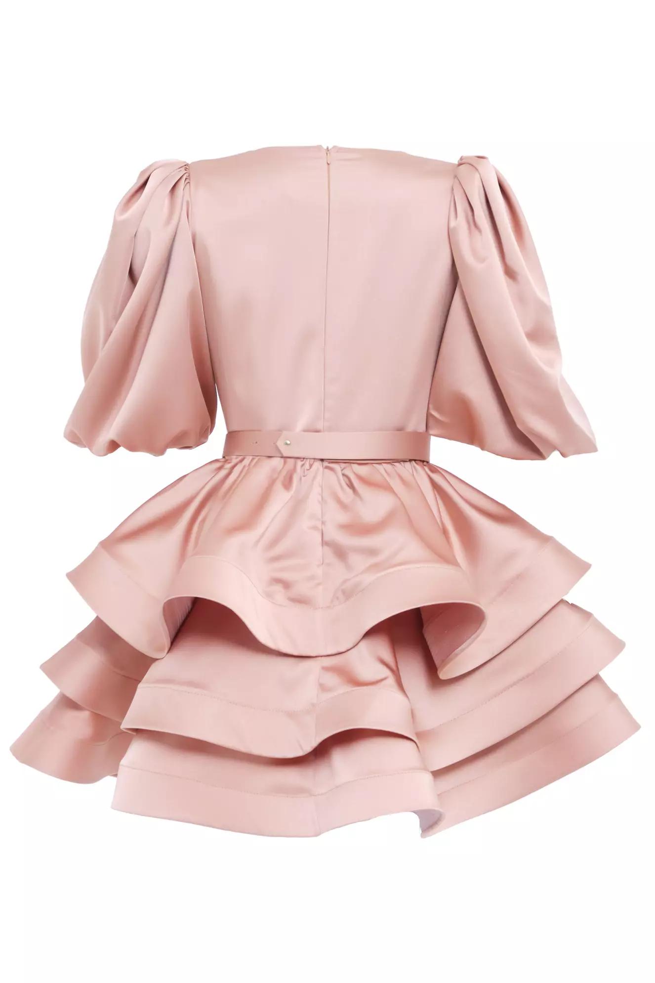 Blush satin kapri kol mini dress