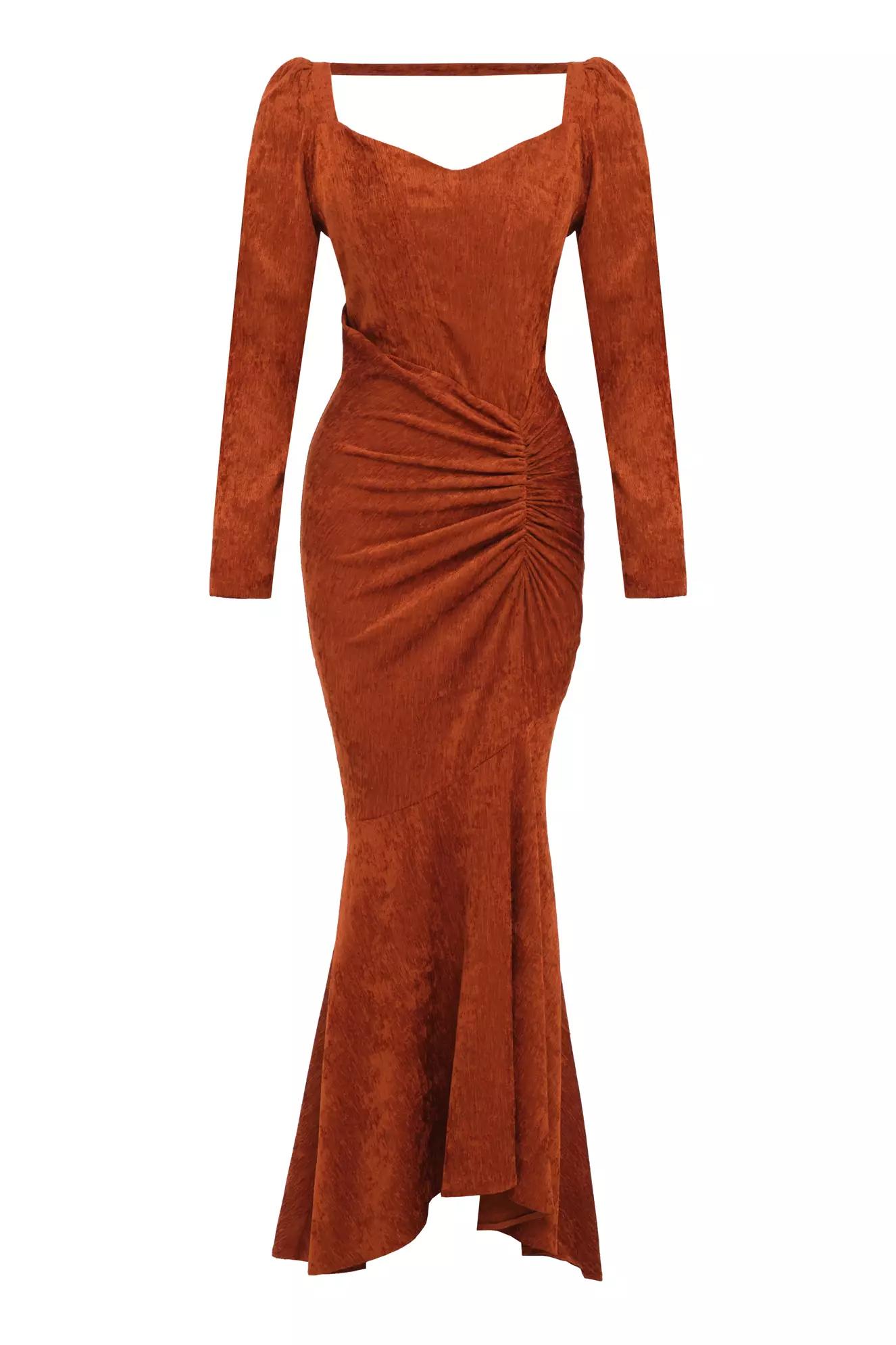 Cinnamon velvet long sleeve long dress