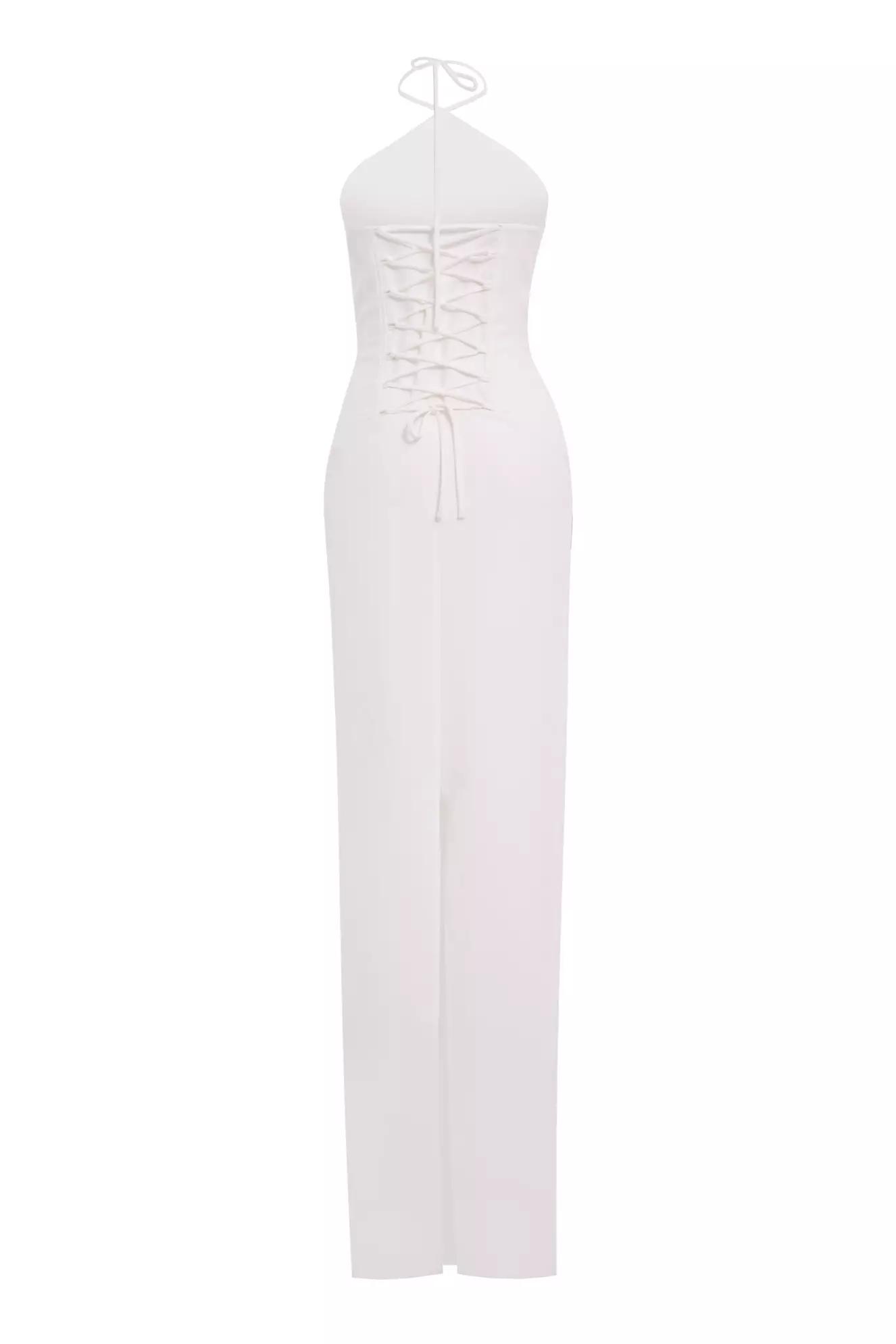 White crepe sleeveless long dress