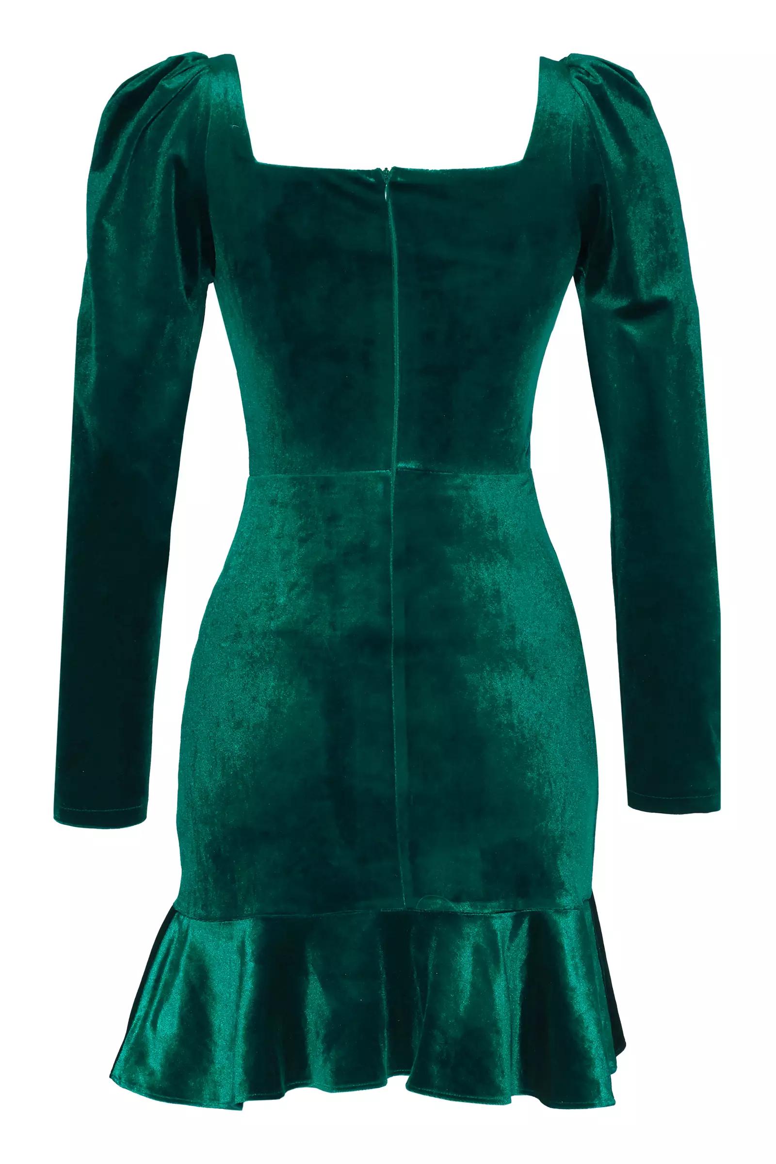 Green velvet long sleeve mini dress