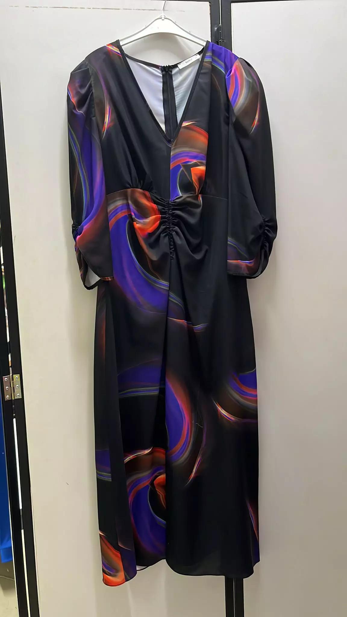 Printed plus size satin kapri kol long dress
