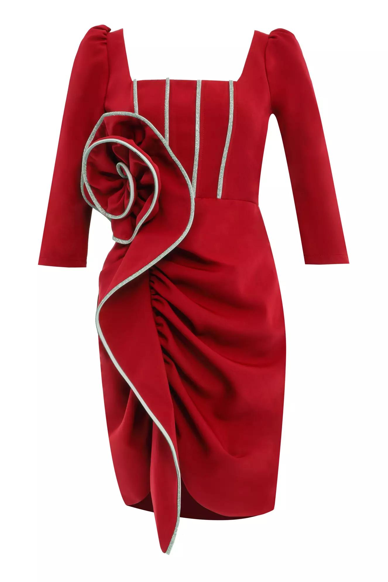 Red crepe kapri kol mini dress