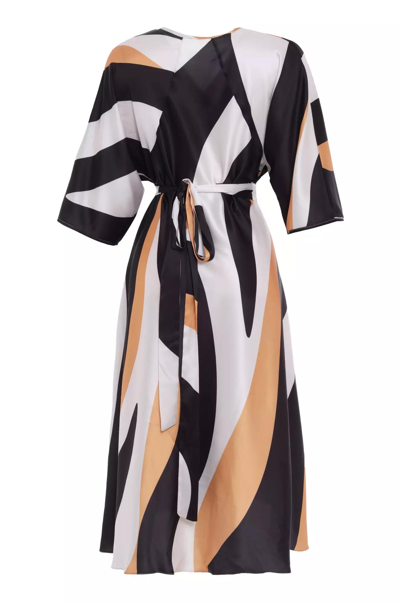 Printed satin kapri kol long dress