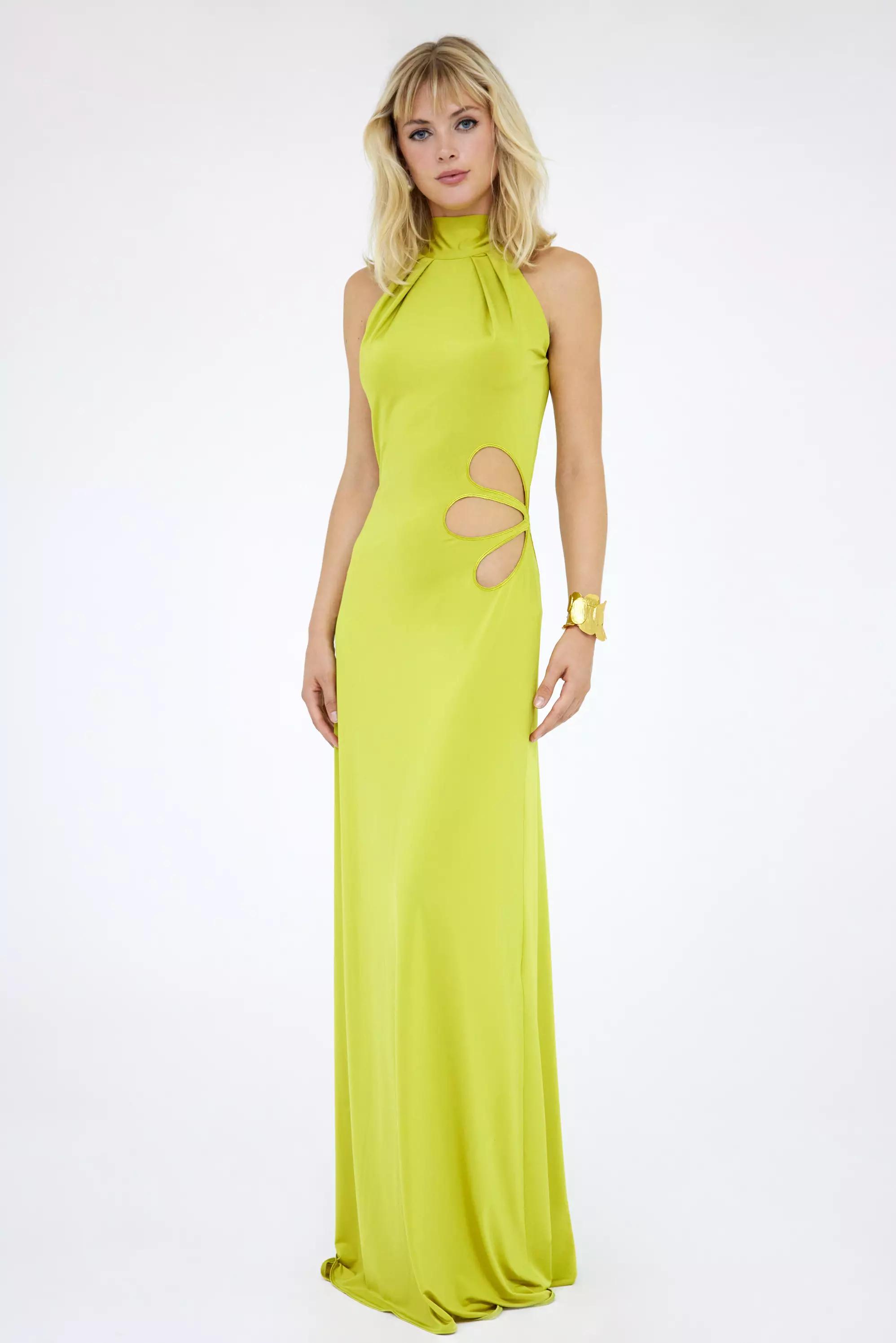 Pistachio green crepe sleeveless long dress