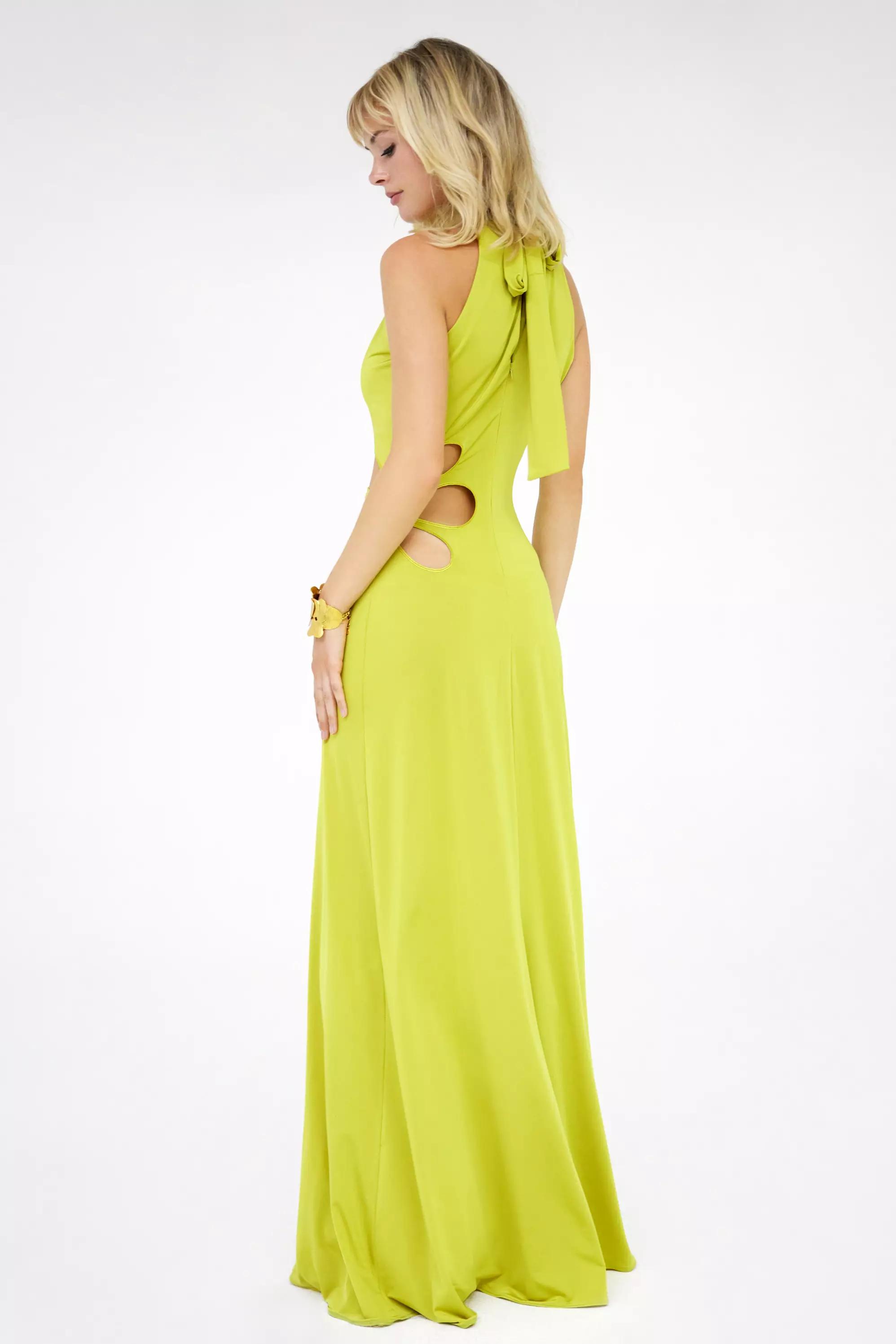 Pistachio green crepe sleeveless long dress